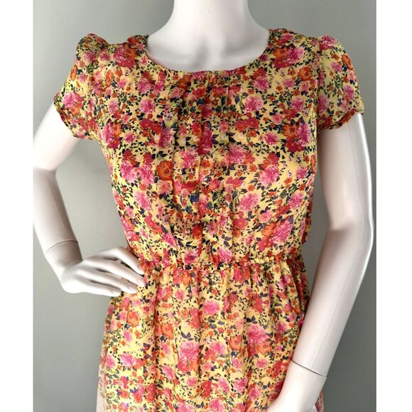 Disney D-signed Yellow Orange Floral Chiffon Short Sleeve Ombre Dress size JR M - Picture 9 of 9